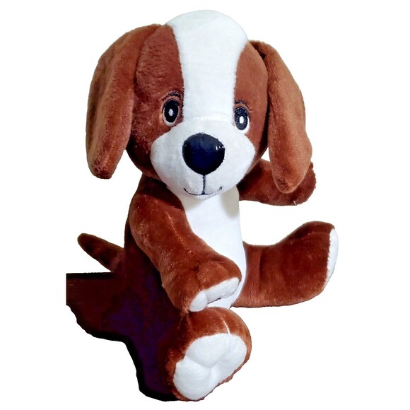 Brown & White Puppy Dog Plush Embroidered Eyes Progressive Plush Clane 10" Soft - Picture 1 of 8